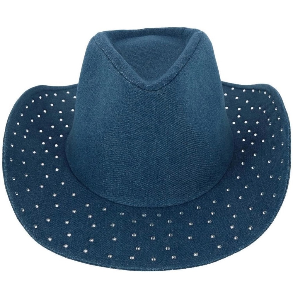 NWT/David & Young Women's Rhinestone Embellished Denim Cowboy Hat - Picture 2 of 9